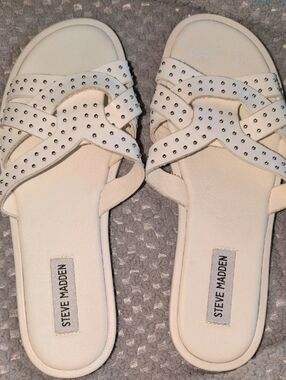 Steve Madden Ivory Studded Slide Mules
